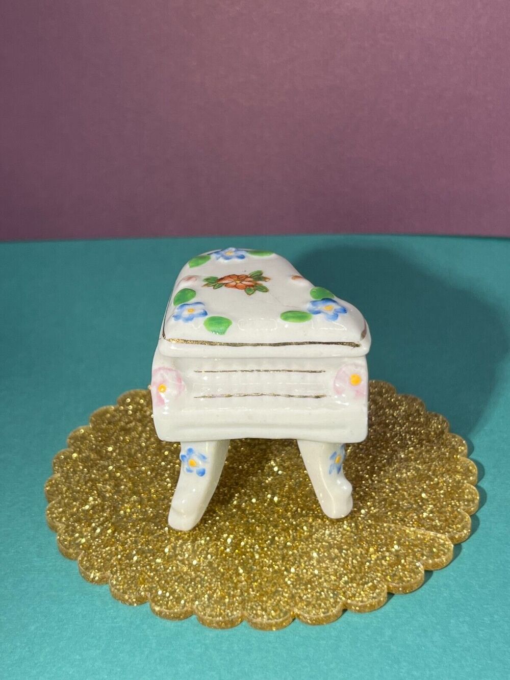 Miniature Piano Occupied Japan Vintage Porcelain Trinket Box